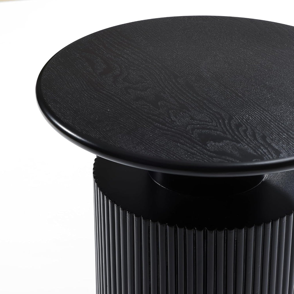 LuxenHome 21" Black Round Side Table, Fluted End Table for Small Spaces