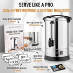 Zulay Commercial Coffee Maker Machine Urn - Large Percolator Pot Dispenser With Double-Wall Stainless Steel, Quick Brew, Stays Hot - Also for Water, Tea, Beverage at Events & Catering - 100 Cup Silver