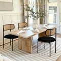 Rattan Dining Chairs Set of 4, Kitchen Chairs with Curved Cane Backrest &Metal Legs, Modern Dining Room Chair, Round Upholstered Sherpa Chair for Living Room, Black