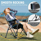 FUNDANGO Rocking Camping Chair for Adults, 400Lbs Folding Camp Chairs | 2 Pack Oversized Portable Chair for Outside with Pillows, Wide Armrest, Carry Bag for Patio Garden Outdoor(Black/Blue)