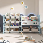 Runboll Kids Toy Storage Organizer with 2 Tier Bookshelf and 12 Bins, Multi-Purpose Children's Toy Shelf Organizer with Bins for Playroom, Bedroom, Nursery, Living Room
