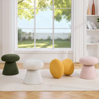 FOXHUNTER Mushroom Pouf Ottoman with 360° Rotation, White | Footstool with Sponge Filling, No Assembly Required, Soft Shoe Stool, Makeup Chair for Living Room Bedroom Entrance