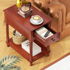 ROOMTEC Solid Wood End Table with Drawer and Shelf, Narrow Side Table Living Room, Vintage Wood Narrow Sofa Side Table, Nightstand for Bedroom, 14" W x 22" D x 24.8" H