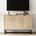 Fluted Storage Cabinet with 3 Doors, Sideboard Buffet Cabinets with Adjustable Shelves, Multifunctional Console Table with Storage Credenza for Living Room, Hallway, Light Oak