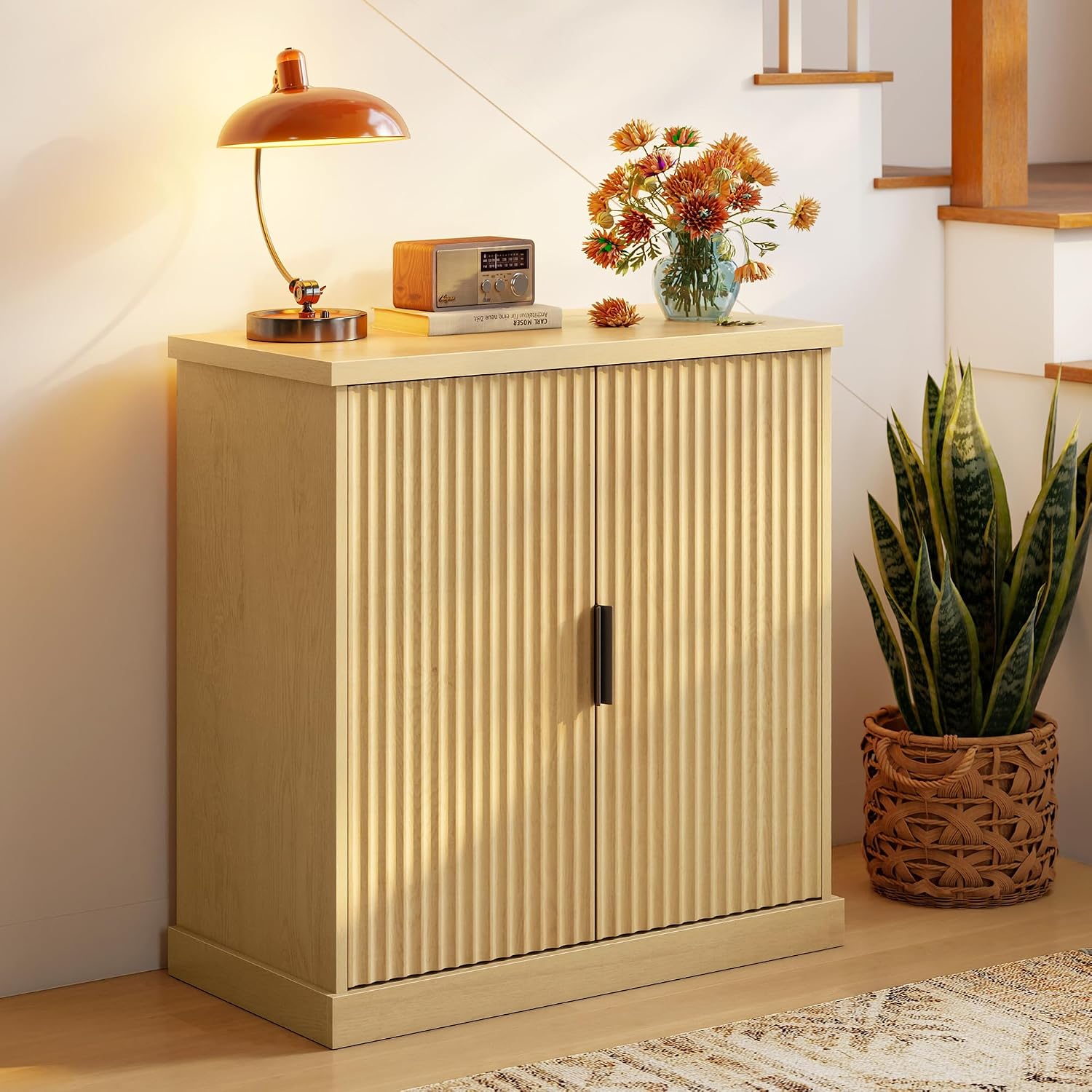 VASAGLE Contemporary Buffet Cabinet with Adjustable Shelves, Fluted Doors