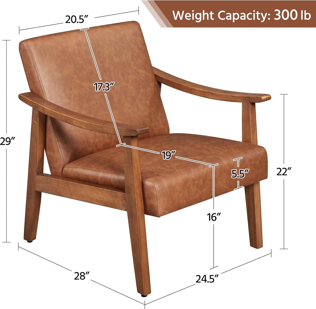 Yaheetech Accent Chairs Set of 2, Mid-Century Armchairs, Light Brown | Cushioned Club Chairs with Supportive Sloped Backrests and Sturdy Wood Arms Fit Small Living Rooms, Offices, Reading Nook