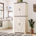 HOMPUS 71" Tall Kitchen Pantry Cabinet with Doors and Drawer, Farmhouse Storage Cabinet with Adjustable Shelves, Freestanding Wood Cupboard for Kitchen, Dining Room, Living Room, Bathroom, Off-White