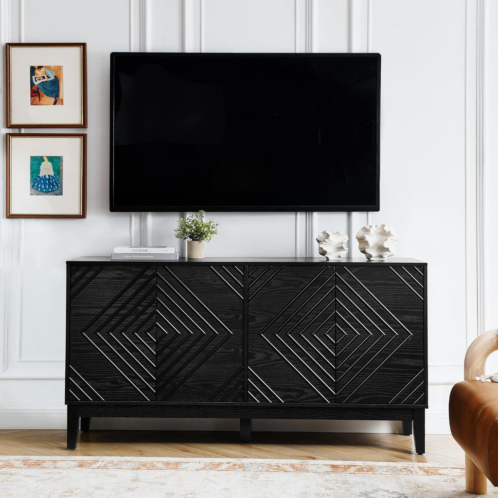 LKTART 60.5" Black Sideboard Buffet Cabinet,Modern Accent Credenza Storage Cabinet with 4 Doors, Media Console Table for Living Room Entryway