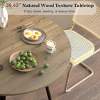 Round Dining Table Set for 4, Rustic 36" Circle Kitchen Table and 4 Gray Linen-Cotton Dining Chairs, Solid Metal Frame, Space Saving Wood Small Kitchen & Dining Room Furniture