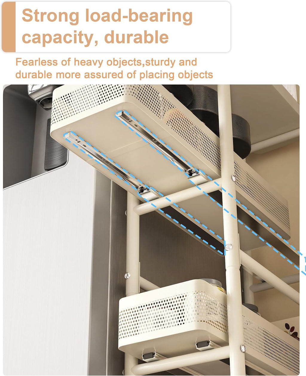 UMDONX 4-Tier Narrow Mobile Storage Cart with Pull-Out Baskets | The Multifunctional Pull-out Storage Rack Is Suitable for Bathrooms, Kitchens, and Laundry Rooms