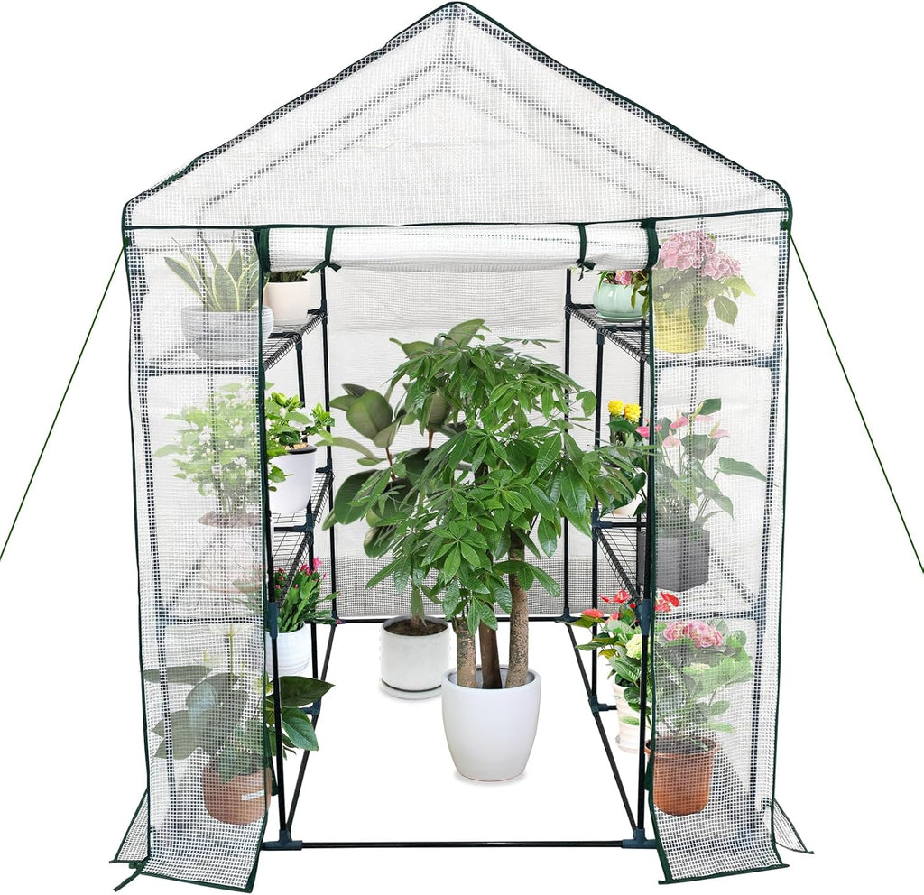 Greenhouse for Outdoors,Walk in 3-Tier 6 Shelves Green House w/ Roll-Up Zippered Door Anchors and Ropes,Waterproof & UV Protected Plant Garden Hot House for Garden Patio Backyard,57 x 57 x 76''