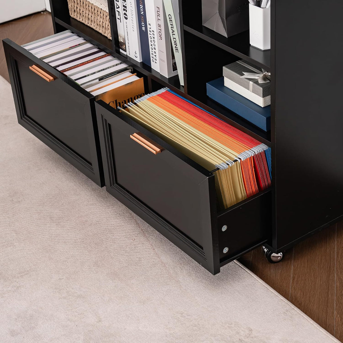 40" Lateral File Cabinet,Farmhouse Wood Small Home Office Storage with Wheels,Filing Cabinet with 2 Drawers for Legal/Letter/ A4 Size