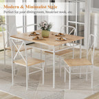 VECELO Dining Table Set for 4, 5-Piece Wood Kitchen Table with Chairs for Small Space, Breakfast Nook, Space-Saving, Natural White