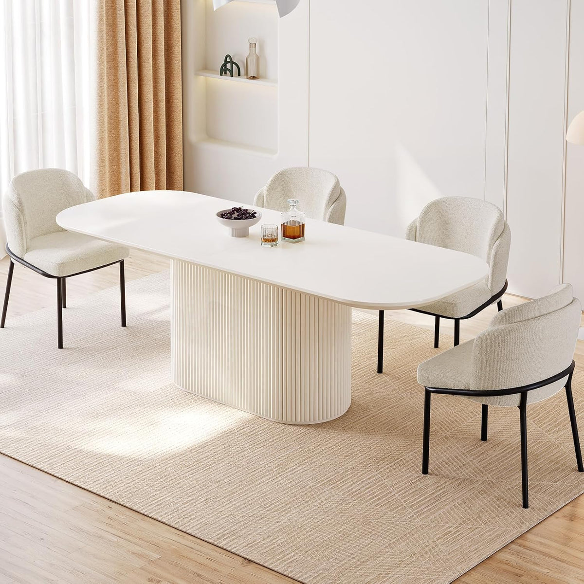 86" Oval Dining Table with 6 Chairs, Modern Kitchen Table Set, Luxury Rectangular Dinner Table, Dining Table for Kitchen, Living Room, Breakfast Nook
