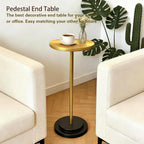 COVLON Drink Table, Carved Table Top Martini Table, Small Side Table, Weighted Base Pedestal Table for Living Room, Bedroom, Bathroom, Gold and Black