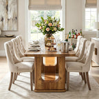 64.5" Dining Room Table Set for 6, Farmhouse Wood Kitchen Table with Decorative Pedestal Legs & 6 Tufted Velvet Chairs,Modern Luxury Dining Table Set for 6 for Dinner & Gatherings