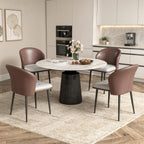 Modern Curved Back Dining Chairs Set of 4, Faux Leather Upholstered Accent Chair, Mid-Century Kitchen Side Chair with Soft Cushion for Dining Room, Living Room, Bedroom, Brown