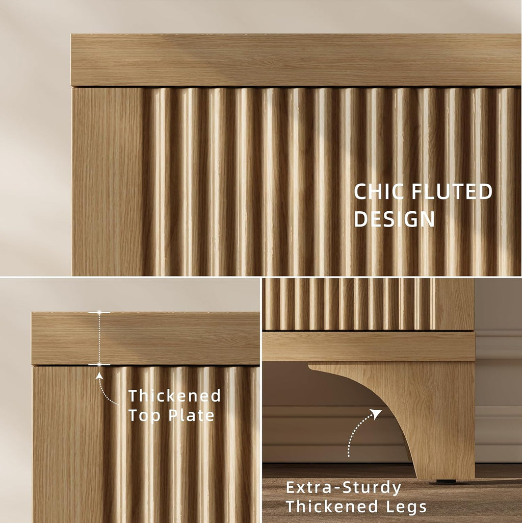 Mid Century Modern Fluted Buffet Cabinet with Storage, Accent Sideboard and Credenza Storage Cabinet with Doors, Wood Coffee Bar Console for Kitchen, Living Room (Oak, 47" 2-Door)
