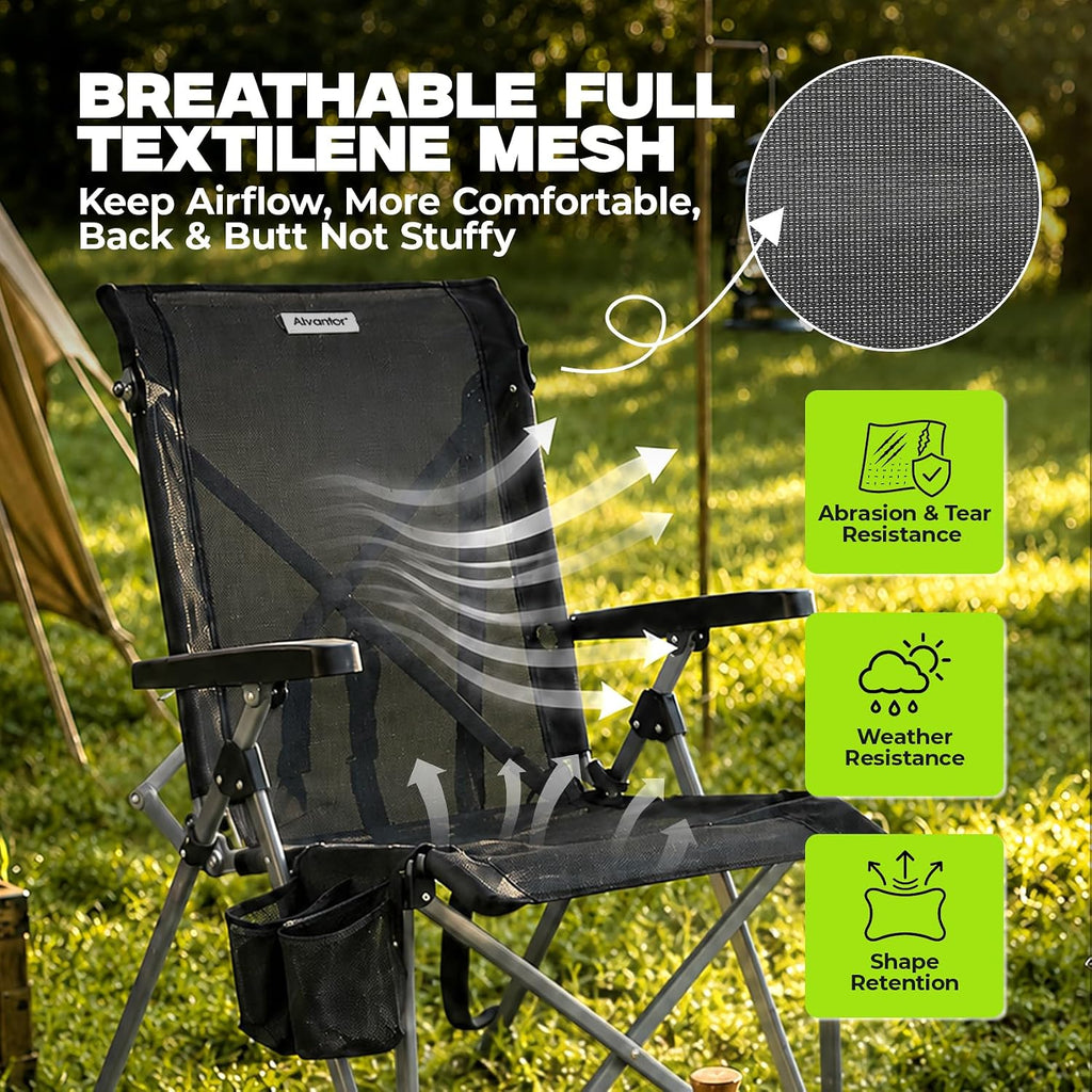 Alvantor® Camping Chair, Full Mesh Folding Beach Chair Breathable High Back Portable Lawn Chair for Outdoor, Armrest, Cup Holder, Easy Use Seat for Travel, Fishing, Pinic, Sports Event, 24"x31"x38"