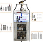 GAOMON Corner Bar Cabinet with LED Strip and Glass Holder, Industrial Wine Cabinet with Adjustble Shelf, 5-Tiers Liquor Cabinet Bar Cabinet for Home, Corner Display Cabinet for Small Space,Grey
