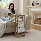 C Shaped End Table 28"(H) 3-Tier C Table with Storage Bag, Under Couch Table C-Shaped End Table with Storage Shelves and Bag for Living Room, Bedroom, or Office