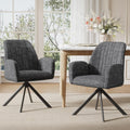 Furniliving Swivel Dining Chairs Set of 2, Upholstered Dining Room Chairs with Arms, 360° Swivel Dining Chairs with Metal Frame, Modern Kitchen Chairs for Lounge, Chenille, Darkgrey
