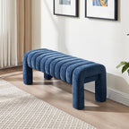 43.3" Bedroom Bench, Upholstered Entryway Bench, Modern End of Bed Ottoman with Solid Wood Legs and Adjustable Foot Pegs for Entryway, Dining Room and Living Room (Blue Chenille)