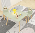 Kids Table and Chair Set with 2 Sloth Chairs 23.6" x 23.6" x 17.3" Solid Wood Table & Chairs in Sage Green & Natural Wood