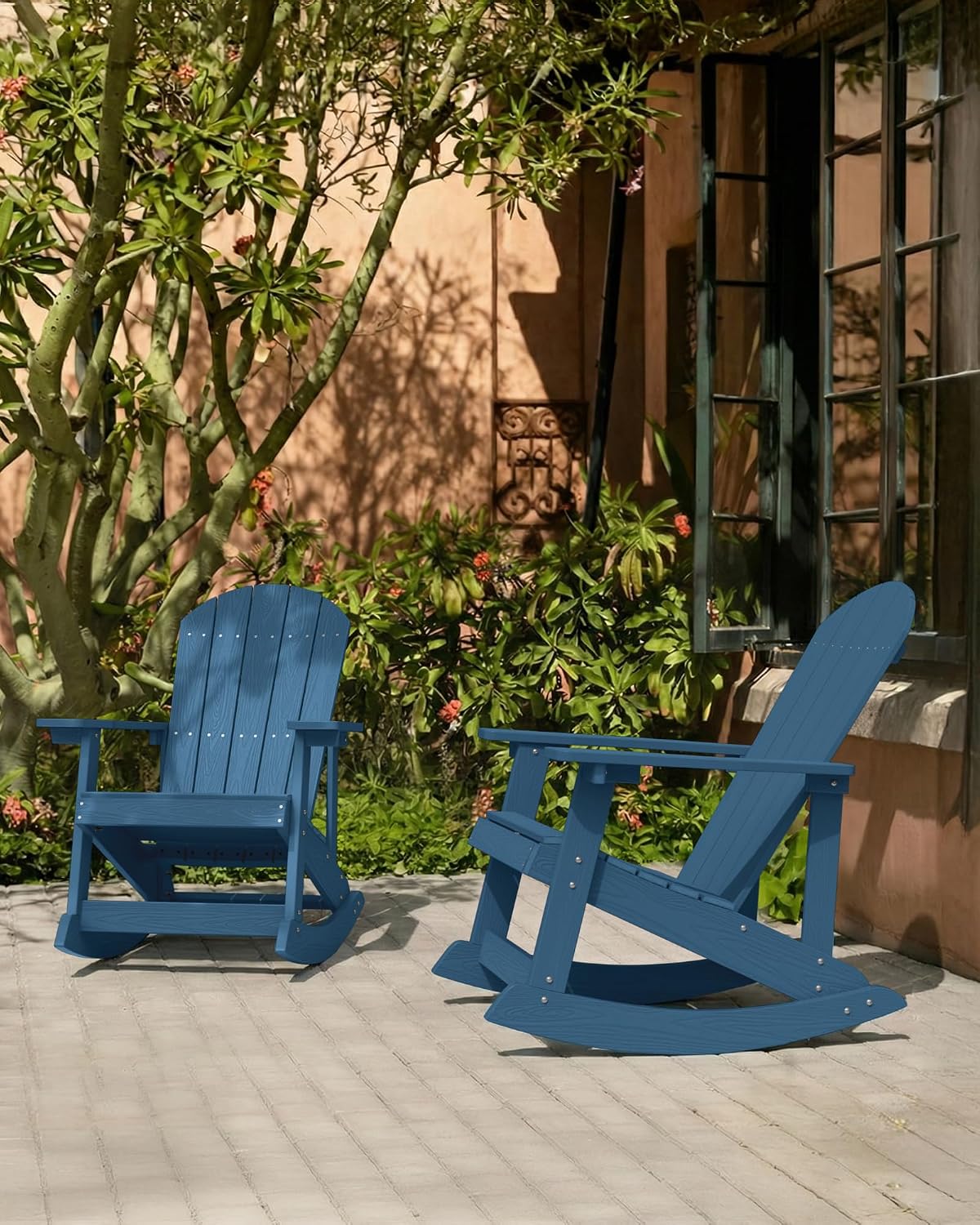 YEFU Outdoor Rocking Chair Set of 2,Adirondack Rocking Chair,Patio Rocker Chair with Wide Back,Oversized Rocker Chair Look Like Real Wood, for Lawn, Porch, Backyard, Indoor and Garden(Navy Blue)