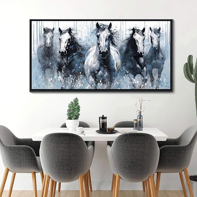 DUNHUANG ART Running Horses Canvas Wall Art - Equine Themed Galloping Animals in the Sand - Rustic Horse Decor for Living Room, Bedroom, Office 24"x48"