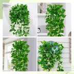 BLEUM CADE 8Pcs Fake Hanging Plants, 9 Branch Artificial Hanging Plant, Lush Faux Pothos Vines for Home Room Wall Shelf Porch Outdoor Indoor Decor (No Baskets)