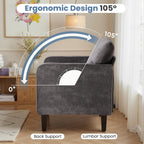 DUMOS Dark Grey Modern Accent Chairs for Living Room, Corner Chairs for Adults, Reading Chair with Armrest and Backrest, Comfy Lounge Chairs for Bedroom Reception Waiting Room