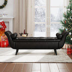 Storage Bench for Bedroom, 65" End of Bed Bench King Size, Faux Leather Tufted Upholstered Window Bench Indoor Foot of Bed Storage Ottoman Long Seating with Arm for Living Room Entryway, Black