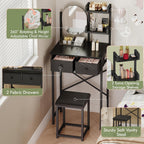 X-cosrack Small Black Makeup Vanity Desk 19.7''W with Adjustable Mirror and Chair, Space-Saving Vanity Table with 2 Fabric Drawers 2 Opening Shelves for Girls Gifts, Bedroom, Small Spaces, Black