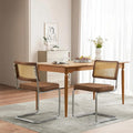 SoarFlash Linen Dining Chair Set of 2 Modern Upholstered Kitchen Chair with Walnut Rattan Cane Back, Stainless Chrome Base for Dining Room, Club(Coffee)