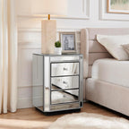 IKIFLY Mirrored Nightstand with 3 Drawers, Silver End Table with Pearl Lines, Accent Side Table for Living Room, Bedroom and Office