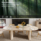 homary Oval Extendable Dining Table 79"–94", Japandi Wooden Dining Table for 6–10, Solid Wood Kitchen & Dining Room Table with Double Pedestal Base (Table Only)