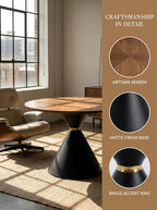 HNY Round Dining Table, 37.5" Modern Coffee Table with Walnut Inlay Tabletop & Matte Black Hourglass Base, Small Accent Table Compact Tables for Living Room, Bedroom, Balcony, Small Space