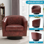 Swivel Barrel Accent Chairs Set of 2, Faux Leather Upholstered Armchair for Living Room, Comfy Bedroom Side Reading Seat, Red Brown