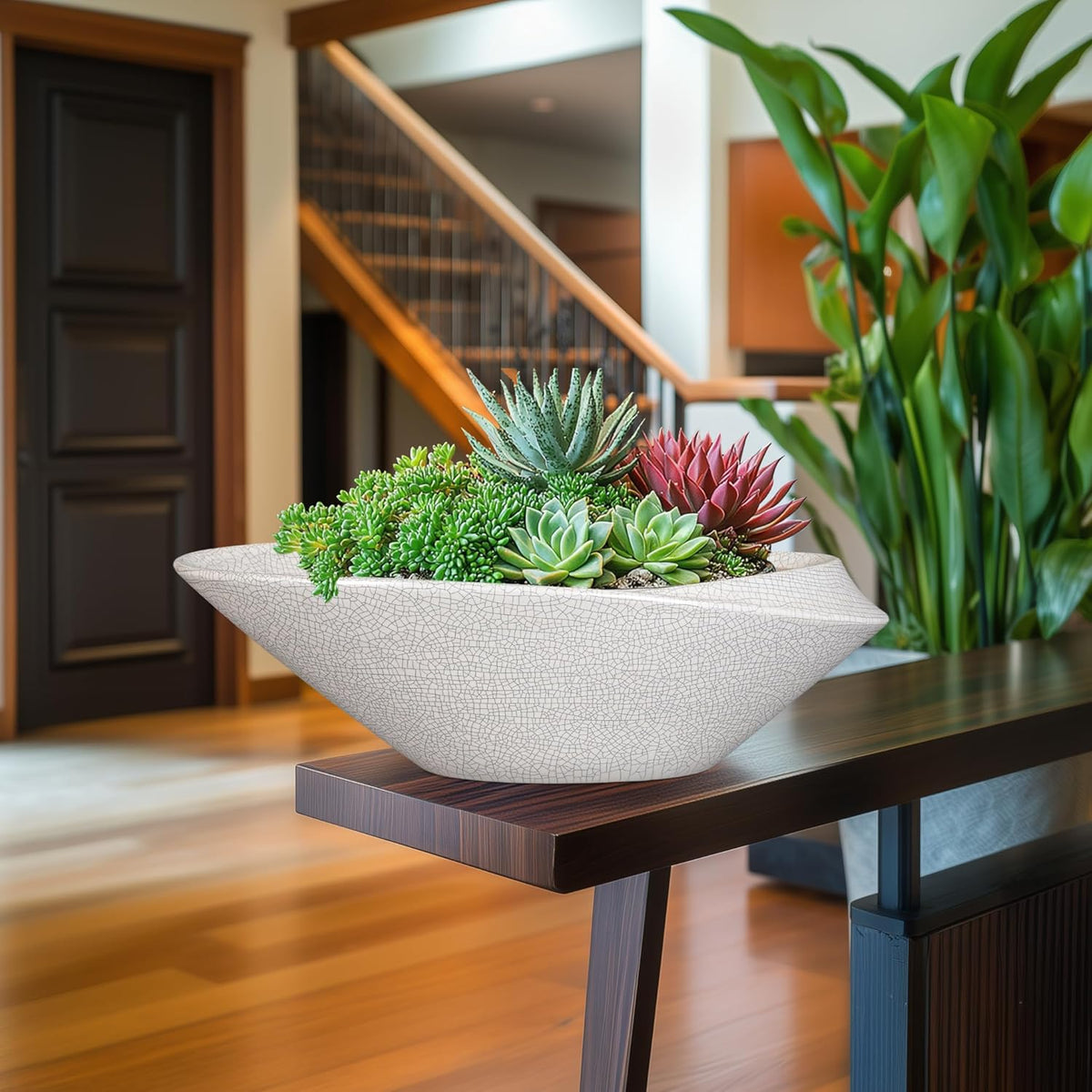 Bonsai Pots - 18 Inch Ceramic Plant Pot for Bonsai Tree, Modern Indoor & Outdoor Succulent Planter with Drainage, Room Decor, Gifts for Plant Lovers, White-Black