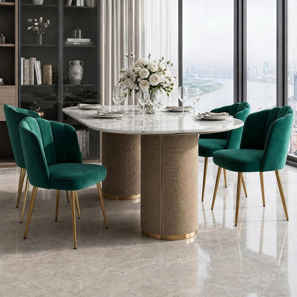 VECELO Velvet Dining Chairs Set of 2, Modern Upholstered Kitchen Chairs with Thick Cushions, Curved Padded Backrest and Metal Legs, for Kitchen, Dining Room, Living Room, Green