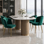 VECELO Velvet Dining Chairs Set of 4, Modern Upholstered Kitchen Chairs with Thick Cushions, Curved Padded Backrest and Metal Legs, for Kitchen, Dining Room, Living Room, Green