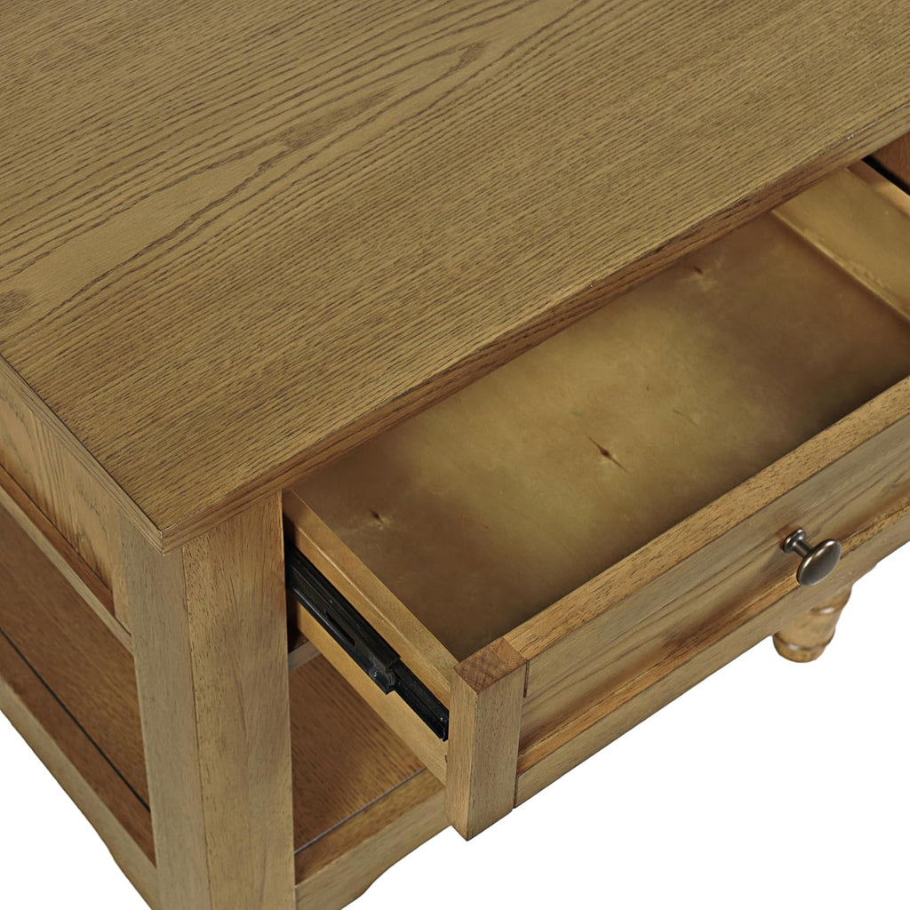 Brentwood Modern Transitional 24" Square End Table with Drawer and Storage Shelf,Light Brown
