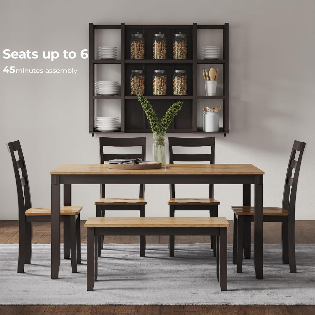 Signature Design by Ashley Gesthaven 6-Piece Dining Table Set with Bench | Two-tone casual style, Durable mango veneer top, Includes 4 ladderback chairs & 1 space-saving under-table bench