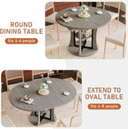 Extendable Round Dining Table for 4-6-8, 43.3-59in Expandable Kitchen Table with Storage Shelf, Space Saving Circle Oval Dining Table with Leaf for Kitchen, Dining Room, Gray