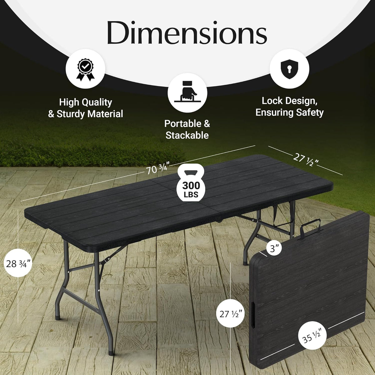 6 Feet Foldable Table with Built in Handle & Steel Legs | 6FT Heavy Duty Folding Portable | Perfect for Party, Dining, Wedding, Events, Picnic Indoor, Outdoor, Camping, Utility, Folding - 6 Foot