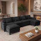 URRED Oversized Modular Sectional Sofa，Solid Black：157" U Shaped | Modern Comfy Cloud Couch with Movable Ottoman and Pillow, Deep Seat Couches for Living Room, Bedroom or Apartment