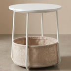 Nordic Minimalist Round Side Table with Reinforced U-Shaped Steel Frame, High-Strength Particleboard Top and Wrinkle-Resistant Double-Layer Polyester Fabric Storage Basket