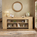 71.8 Inch Extra Long Console Table with Drawers, Farmhouse Long Console Table with Shelves & Built-in Outlets, Entryway Table with Storage for Living Room, Entryway, Hallway, Natural