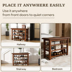 Shoe Rack Bench with Leather Cushion 3-Tier Shoe Rack Organizer for Entryway Hallway or Living Room Farmhouse Rustic Wooden Seat Bench Walnut 11.8" Dx31.5 Wx20.4 H